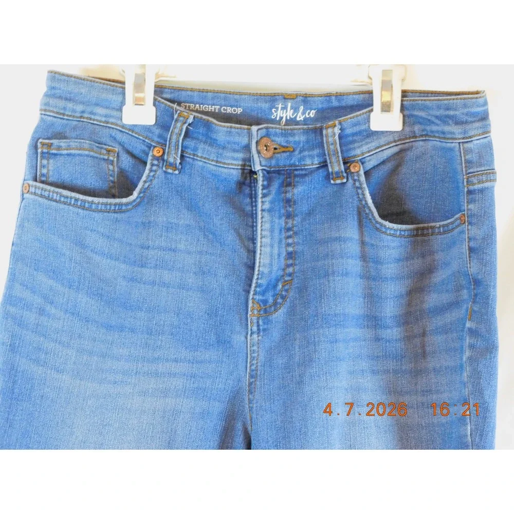 Style & Co Womens Straight‎ Crop Jeans Medium Wash Blue Denim Pants